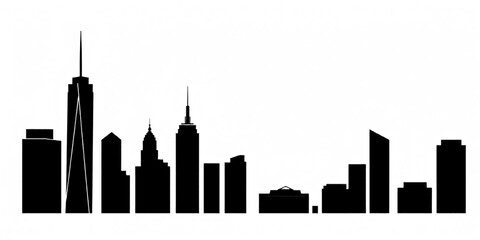 Obraz premium silhouette of building facade, black and white silhouette line drawing illustration of old houses scheme in white background 