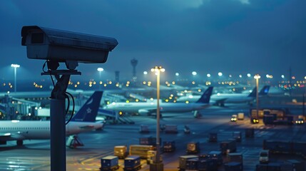 Secure Skies: Surveillance Camera Monitoring Airfreight Terminal with Aircraft in the Distance