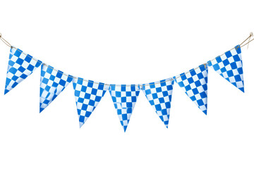 Fototapeta premium Blue and white checkered bunting for parties isolated on transparent background