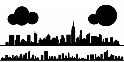 silhouette of building facade, black and white silhouette line drawing illustration of old houses scheme in white background  