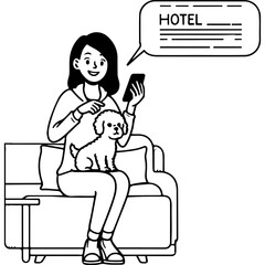 Woman Booking Hotel Room on Phone with Dog.