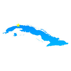 Fototapeta premium Map of Cuba with its capital Havana in professional blue style