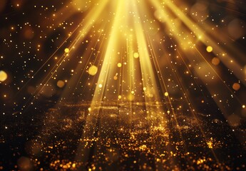 Golden Light Rays and Glitter Background