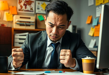 Fototapeta premium A stressed people in office - stressed businessman work in office - Businessman with paperwork holding documents in office