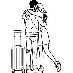 Couple Hugging at Airport.