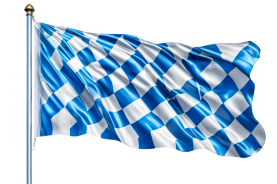 Colorful checkered flag waving in the wind isolated on transparent background