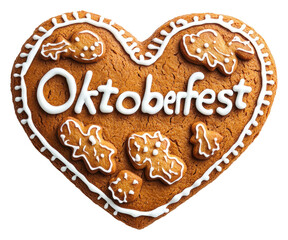 Festively decorated heart gingerbread cookie isolated on transparent background