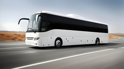 Fototapeta premium Luxury Bus Traveling on a Scenic Highway