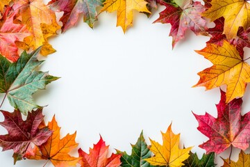 Autumn Maple Leaves Flat Lay White Background created with Generative AI
