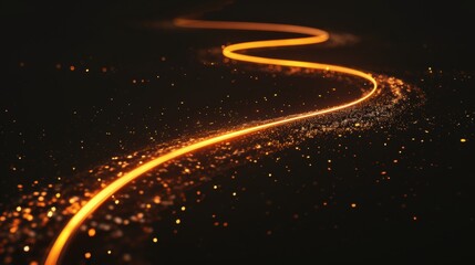 Fototapeta premium A single line of shimmering light on a black background. It transforms lines into elegant, elegant curves that convey movement and fluidity. The particles in each seed glow. 