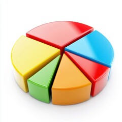 Obraz premium Colorful pie chart divided into six segments representing data analysis, business statistics, or financial information in 3D.