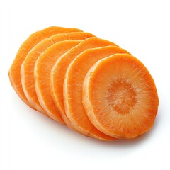 a carrot sliced into rounds, simple and clean, vibrant orange, isolated on white background