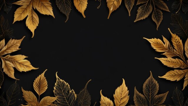 Luxurious autumn matte background with black and gold, featuring minimalistic design
