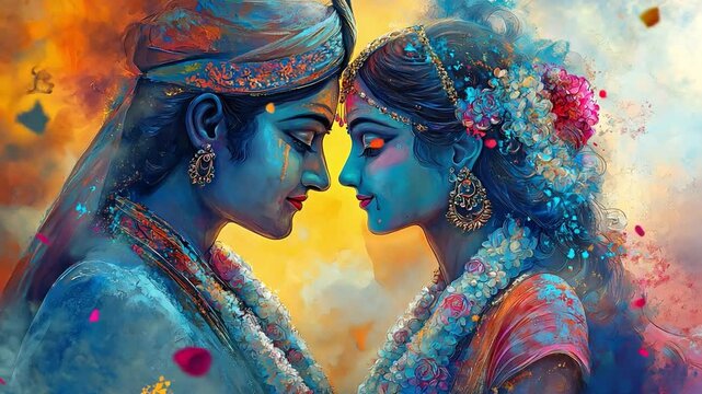 Krishna and Radha, the Hindu mythical pair, are central to the Holi celebration. 