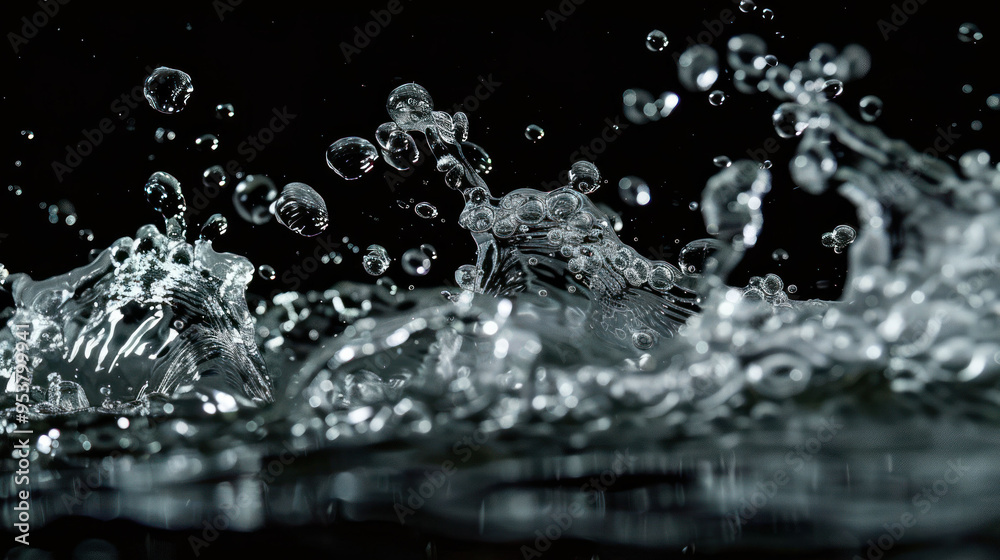 Poster Refreshing Sparkling Water Splash with Bubbles on Studio Background