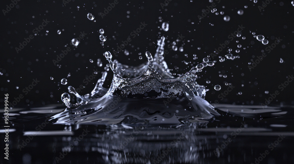 Aufkleber dynamic puddle splash with water droplets on studio backdrop for vibrant visuals
