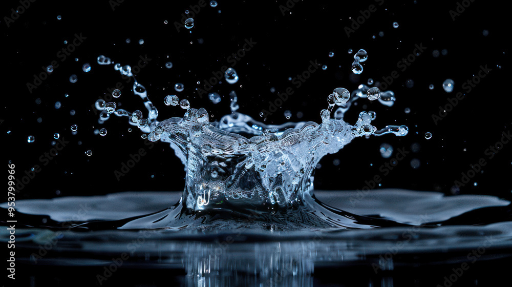 Poster Dynamic Water Splash with High-Speed Capture on Studio Background