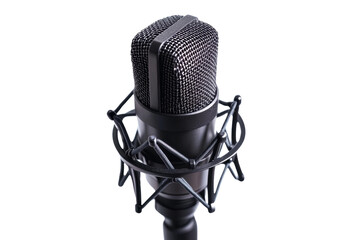 Close-up of a professional microphone on a stand isolated on transparent background