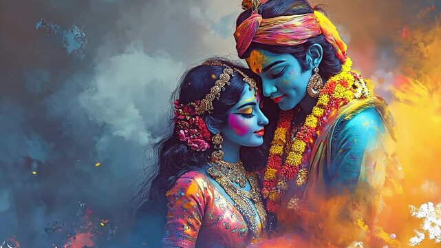 Krishna and Radha, the Hindu mythical pair, are central to the Holi celebration. 