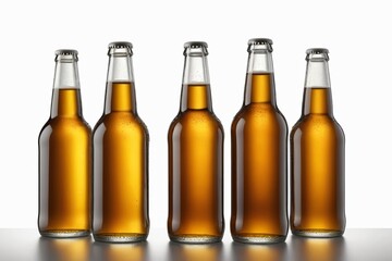 three bottles of beer are lined up on a table                           