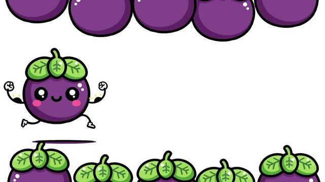 animated video of fruit that is healthy for the body, mangosteen fruit 2d frame looping animation, white and purple background