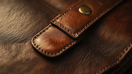 Close-up of a Brown Leather Strap with a Gold Button