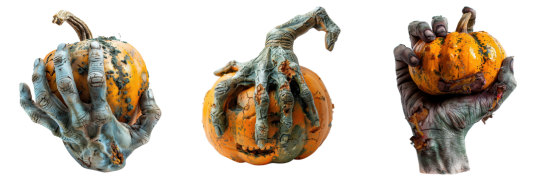 Zombie hand holding a pumpkin