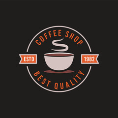 Coffee Logo template. Coffee Badge design for cafe, restaurant, coffee house. Stock emblem graphics isolated on dark background