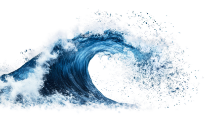 Powerful ocean wave crashing against the shore isolated on transparent background