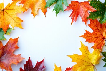Fototapeta premium Autumn Maple Leaves Flat Lay White Background created with Generative AI