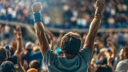 Fototapeta premium Fans of tennis are celebrating at a tennis court. Generative Ai