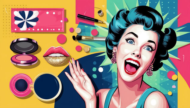 Portrait of a beautiful woman in pop art style, flat