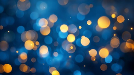 Obraz premium Abstract Blue Bokeh Background with Yellow Bokeh Lights for Creative Projects Generative AI