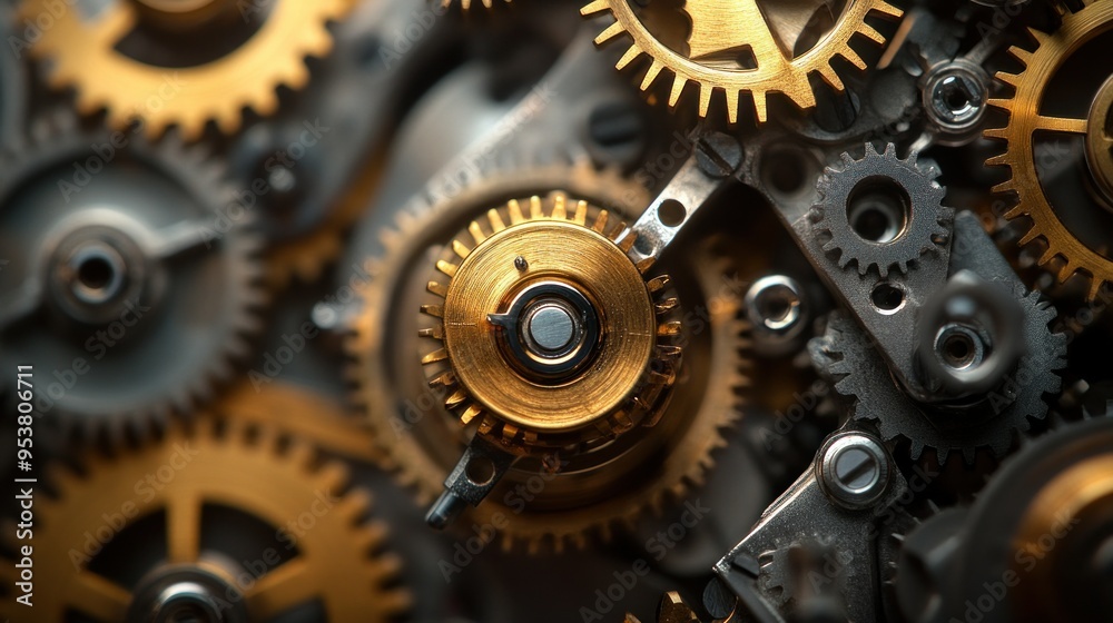 Aufkleber Close-up of Interlocking Gears in a Complex Mechanism