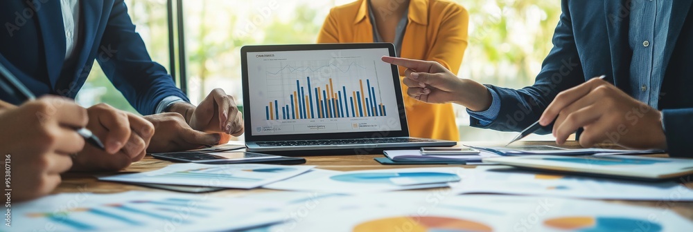 Poster engaging in a professional business meeting focusing on comprehensive data analysis can lead to sign