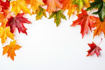 Autumn Maple Leaves Flat Lay White Background created with Generative AI