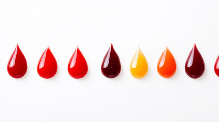 Obraz premium A row of drops of different colors, including red, orange, and yellow