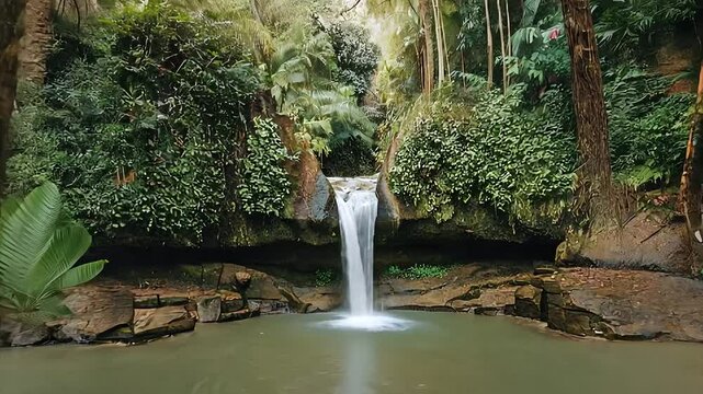 Waterfall In the jungle tranquil pool amidst lush tropical foliage in a dense forest setting