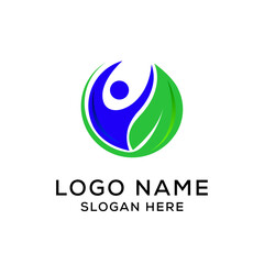 nature life style for natural healthy logo concept in green with leaf and leaves, human Leaf Logo Template