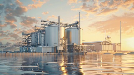 Obraz premium Visual of a grain silo and processing facility flat design side view agriculture storage theme water color.