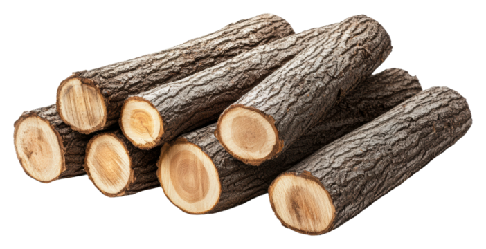Stacked logs ready for winter camping and fireside isolated on transparent background