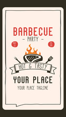 BBQ party card template with steak. BBQ grill card for social media marketing, stories. Barbecue post design. Stock poster