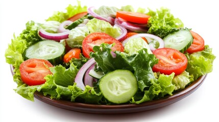 Fresh Salad in a Plate on White Background, Healthy Eating Concept Generative AI