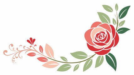 Delicate floral corner element featuring roses with leaf vector illustration