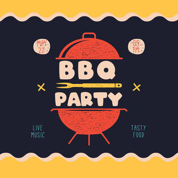 BBQ party card template. BBQ grill square card for social media marketing. Barbecue post design. Stock poster flyer