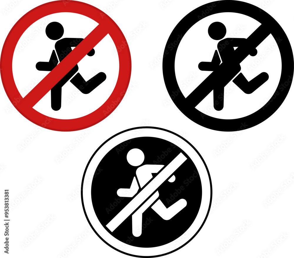 Wall mural stop do not run signs. prohibitory road signs. red, black, and white vector icons