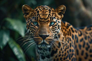 Obraz premium Close up young leopard portrait in nature