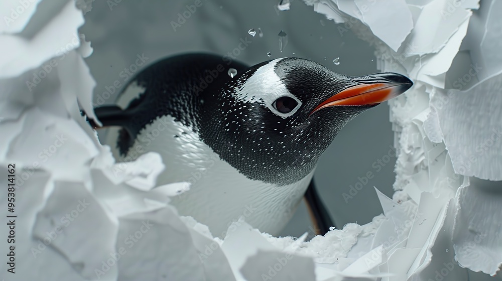 Canvas Prints Penguin Peeking Through Ice