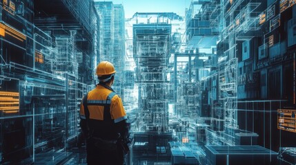Engineer in a futuristic digital landscape
