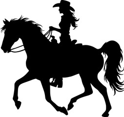 Woman cowgirl riding horse silhouette vector graphic